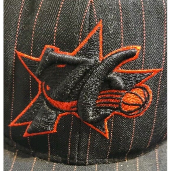 Vtg Philadelphia 76ers Hat Reebok Sz 7 1/2 Fitted Red Pinstripe Black Hat NBA - Picture 2 of 8